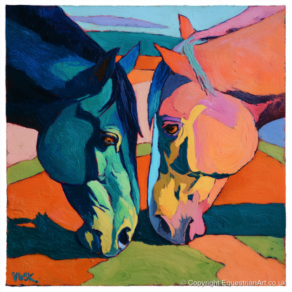 Vibrant Companions - horse portrait art print and canvas by Gideon Wright A.I