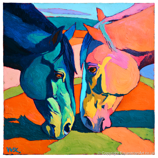 Vibrant Companions - horse portrait art print and canvas by Gideon Wright A.I