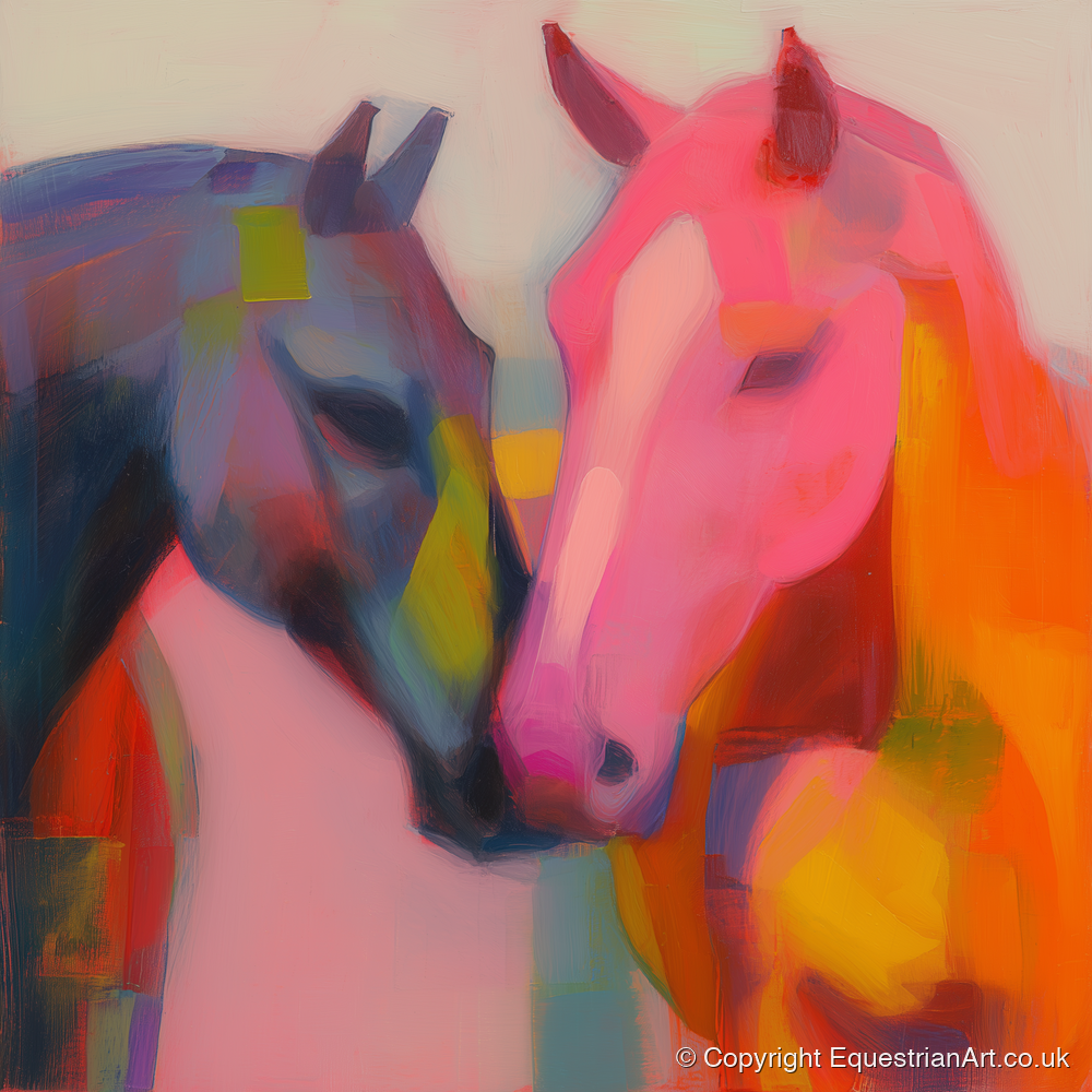 Vibrant Companions - horse portrait art print and canvas by Rosalind Pierce A.I