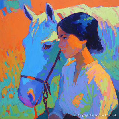 Vibrant Connection - horse & rider art print and canvas by Jonathan Crawford A.I