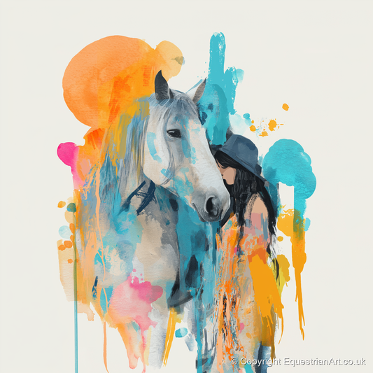 Vibrant Connection - horse & rider art print and canvas by Gwendolyn Hurst A.I
