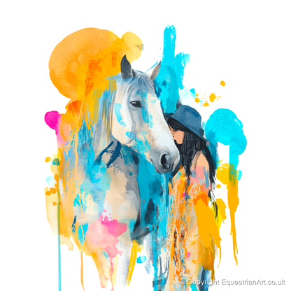 Vibrant Connection - horse & rider art print and canvas by Gwendolyn Hurst A.I