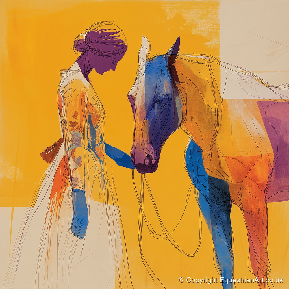 Vibrant Connection - horse & rider art print and canvas by Tobias Blake A.I