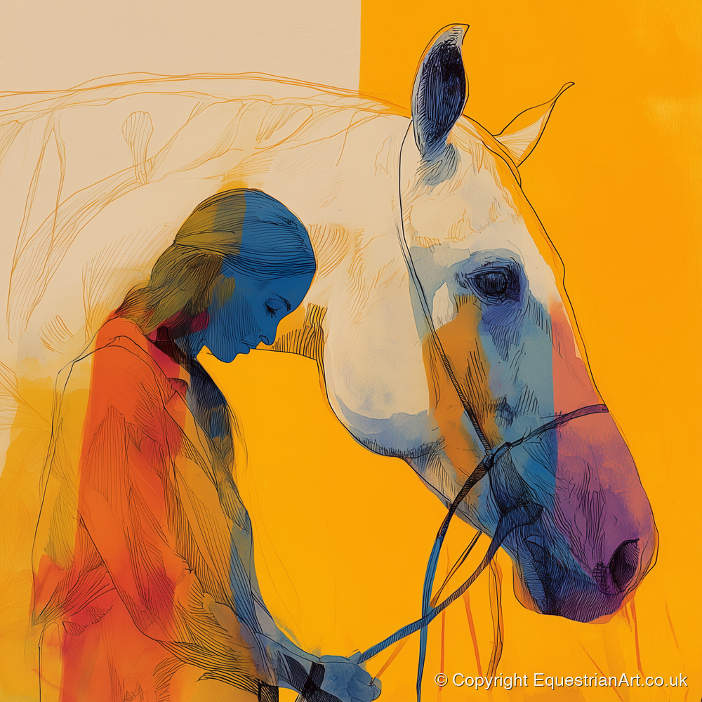 Vibrant Connection - horse & rider art print and canvas by Tobias Blake A.I