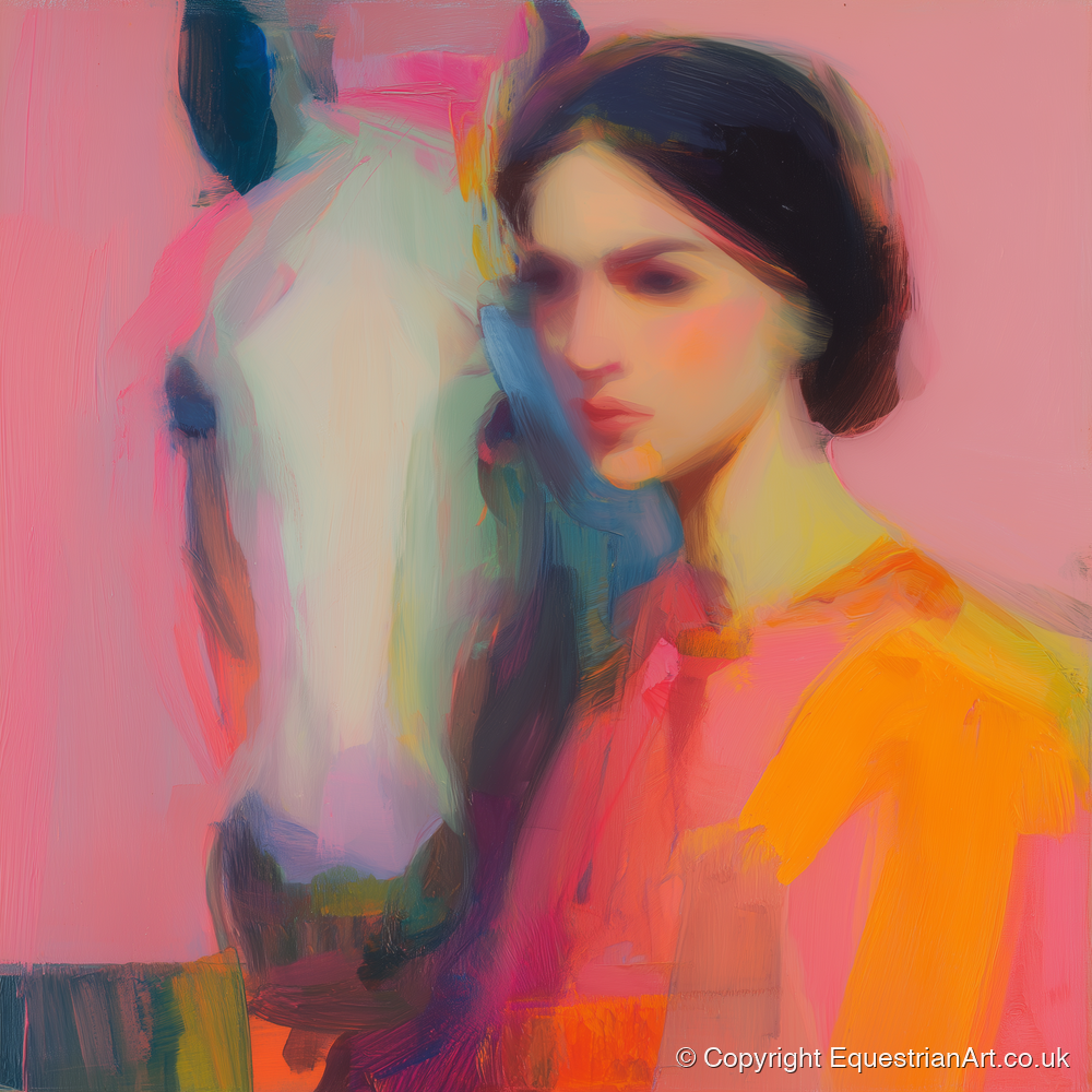 Vibrant Connection - horse & rider art print and canvas by Rosalind Pierce A.I