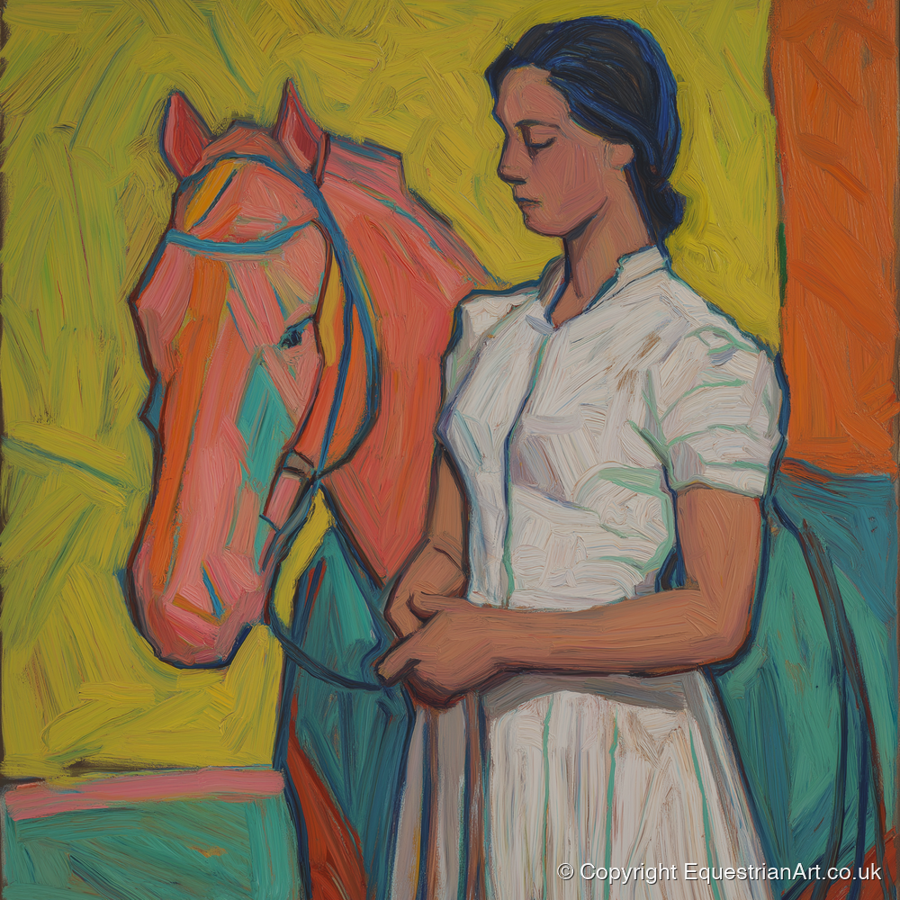 Vibrant Connection - horse & rider art print and canvas by Mirabel Carlyle A.I