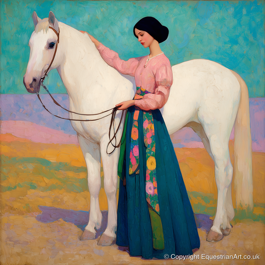 Vibrant Connection - horse & rider art print and canvas by Aldous Trent A.I