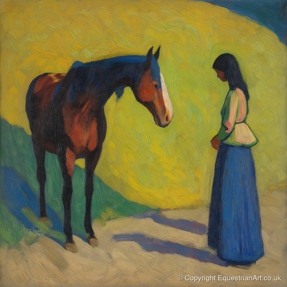 Vibrant Connection - horse & rider art print and canvas by Rowan Sinclair A.I