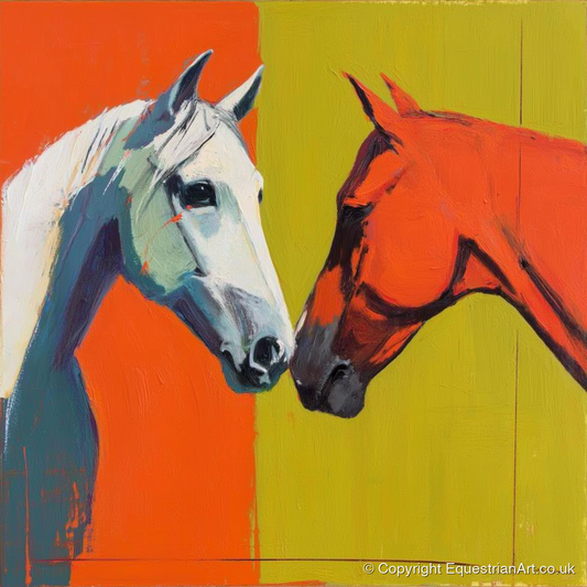 Vibrant Connection - horse portrait art print and canvas by Victor Beaumont A.I
