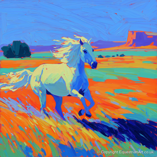 Vibrant Desert Canter - wild horses art print and canvas by Jonathan Crawford A.I