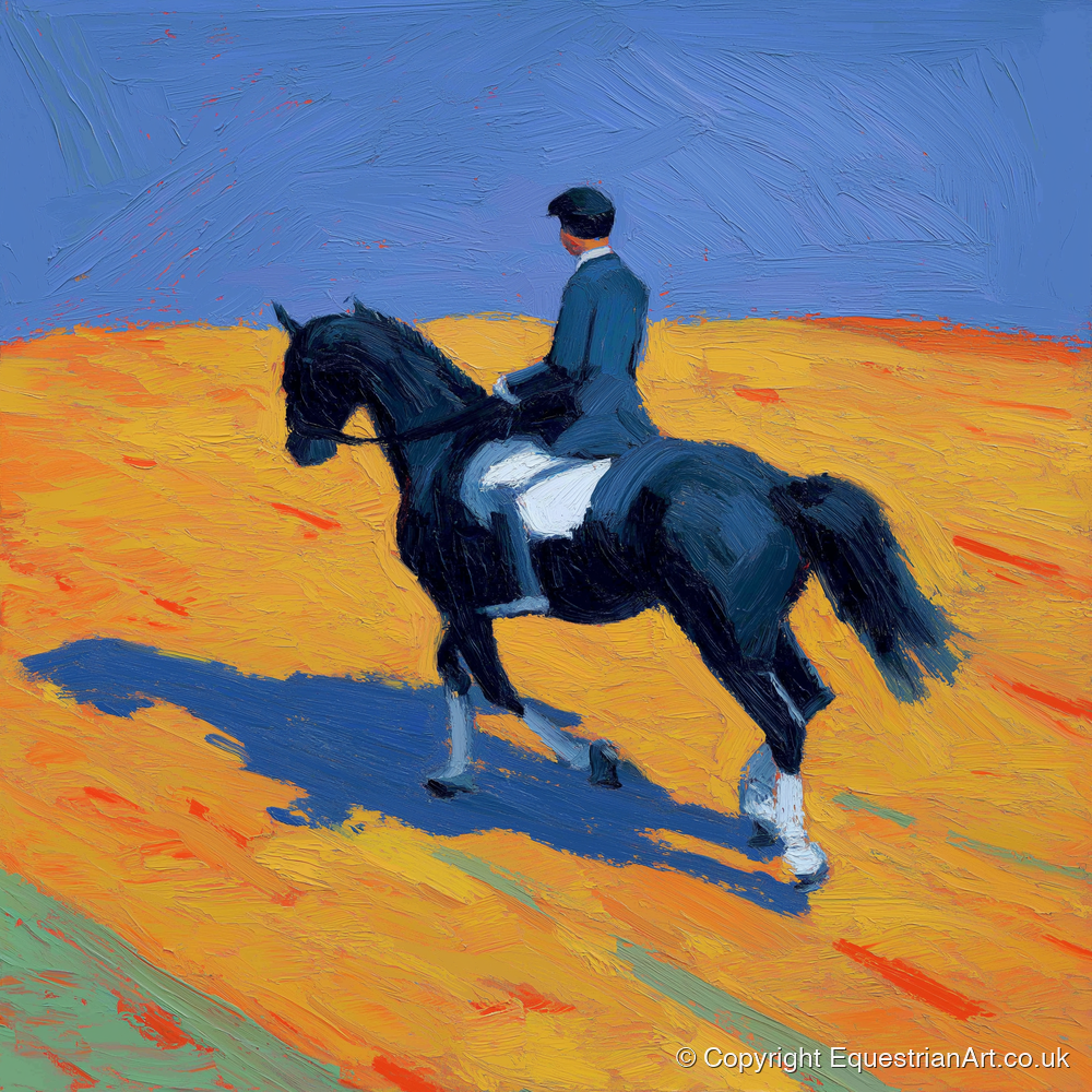 Vibrant Dressage Cadence - dressage horse art print and canvas by Hugo Beckett A.I