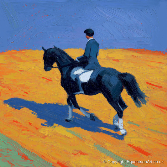 Vibrant Dressage Cadence - dressage horse art print and canvas by Hugo Beckett A.I
