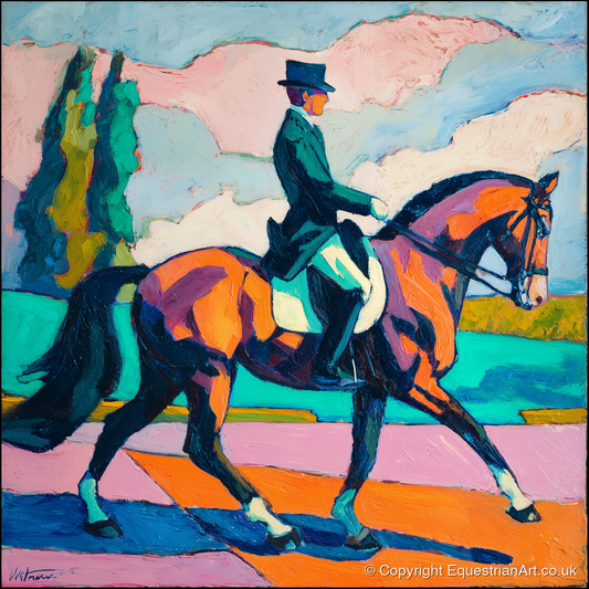 Vibrant Dressage Rhythm - dressage horse art print and canvas by Gideon Wright A.I