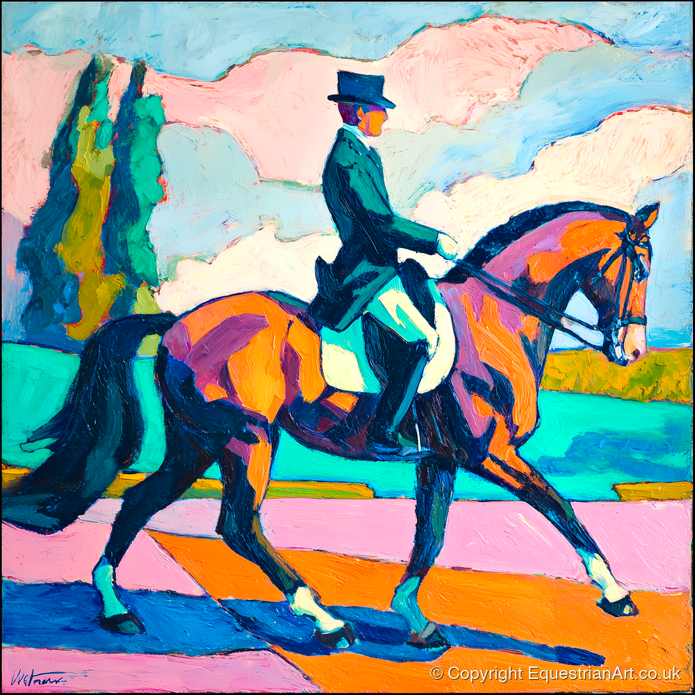 Vibrant Dressage Rhythm - dressage horse art print and canvas by Gideon Wright A.I