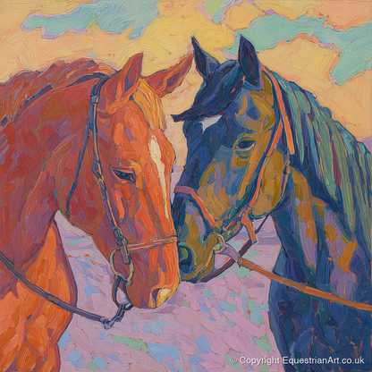 Vibrant Equine Bond - horse portrait art print and canvas by Celia Harding A.I