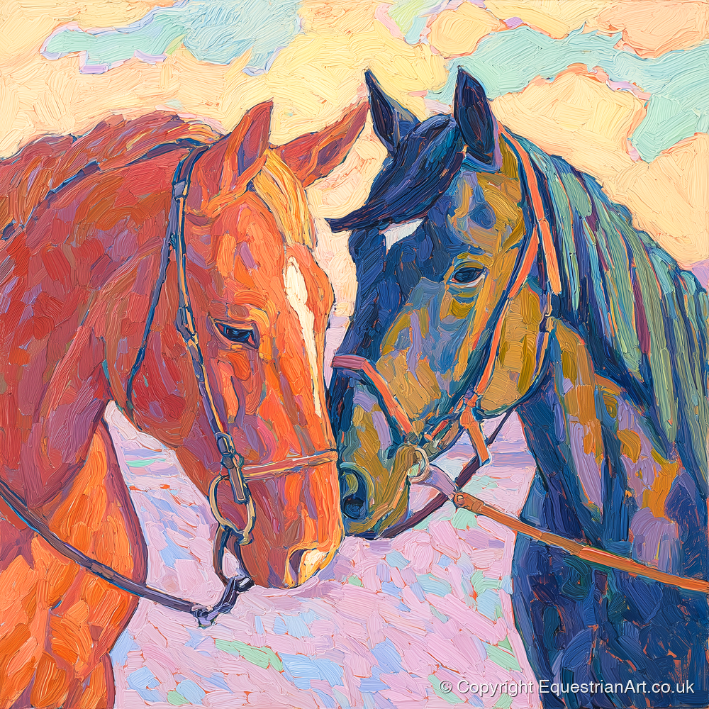 Vibrant Equine Bond - horse portrait art print and canvas by Celia Harding A.I