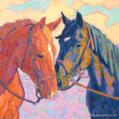 Vibrant Equine Bond - horse portrait art print and canvas by Celia Harding A.I