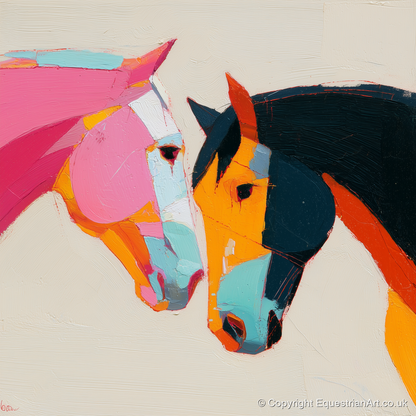 Vibrant Equine Bond - horse portrait art print and canvas by Genevieve Moore A.I