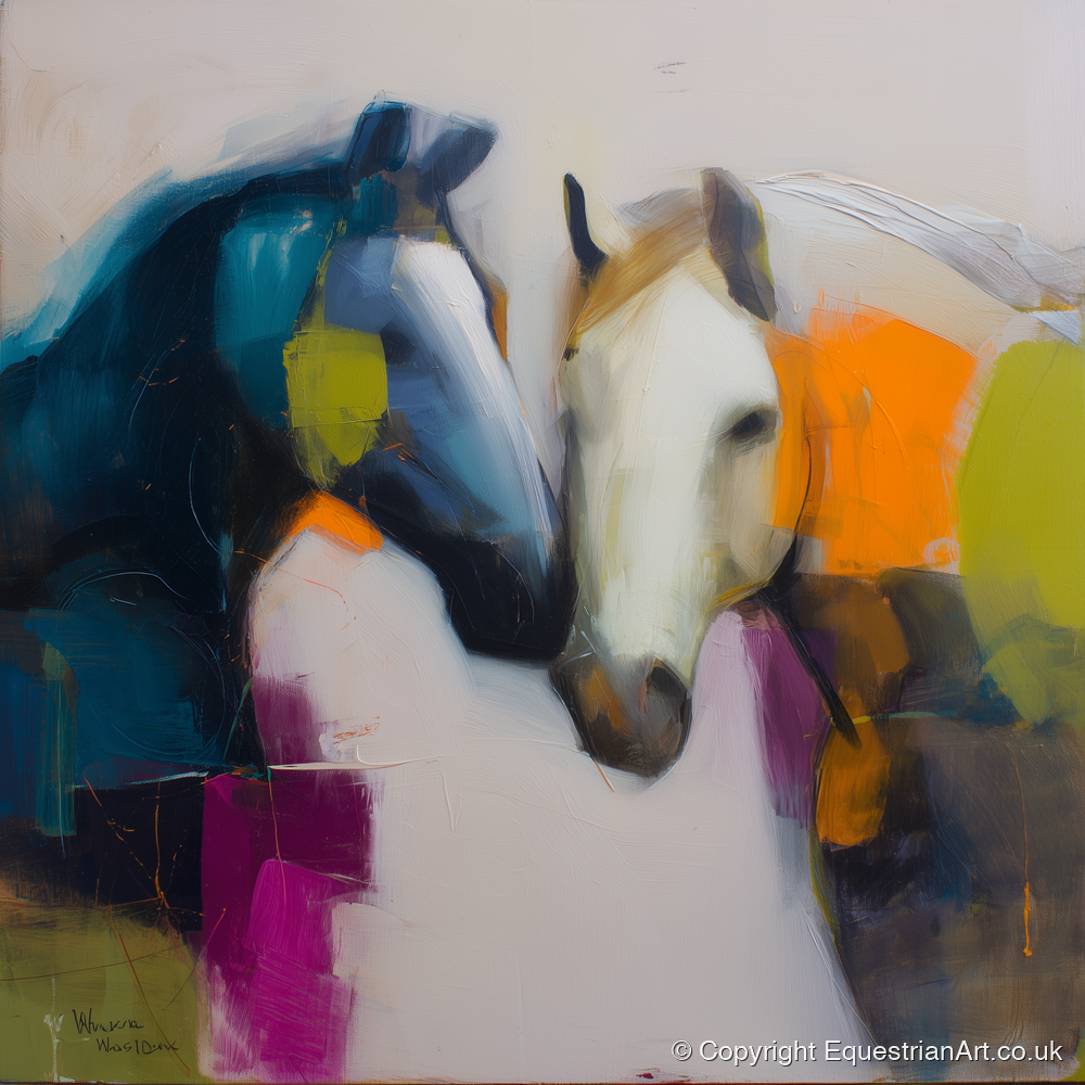 Vibrant Equine Bond - horse portrait art print and canvas by Warren Yates A.I