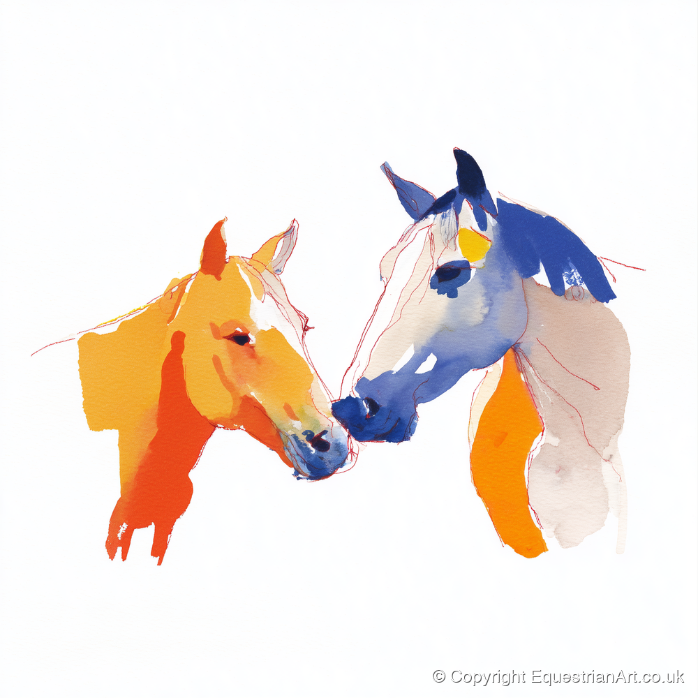 Vibrant Equine Bond - horse portrait art print and canvas by Maxwell Flynn A.I