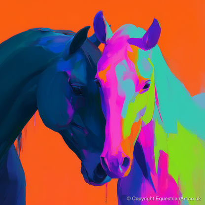 Vibrant Equine Embrace - horse portrait art print and canvas by Lucian Prescott A.I