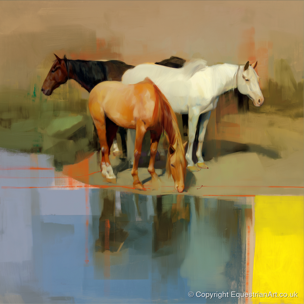 Vibrant Equine Reflections - wild horses art print and canvas by Silas Marlowe A.I
