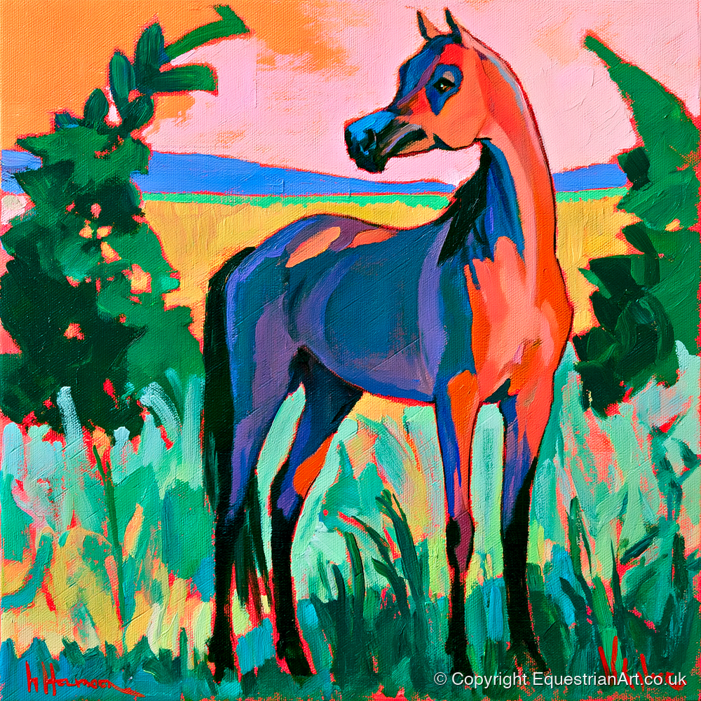 Vibrant Expressionist Arabian Horse - horse breed art print and canvas by Gideon Wright A.I