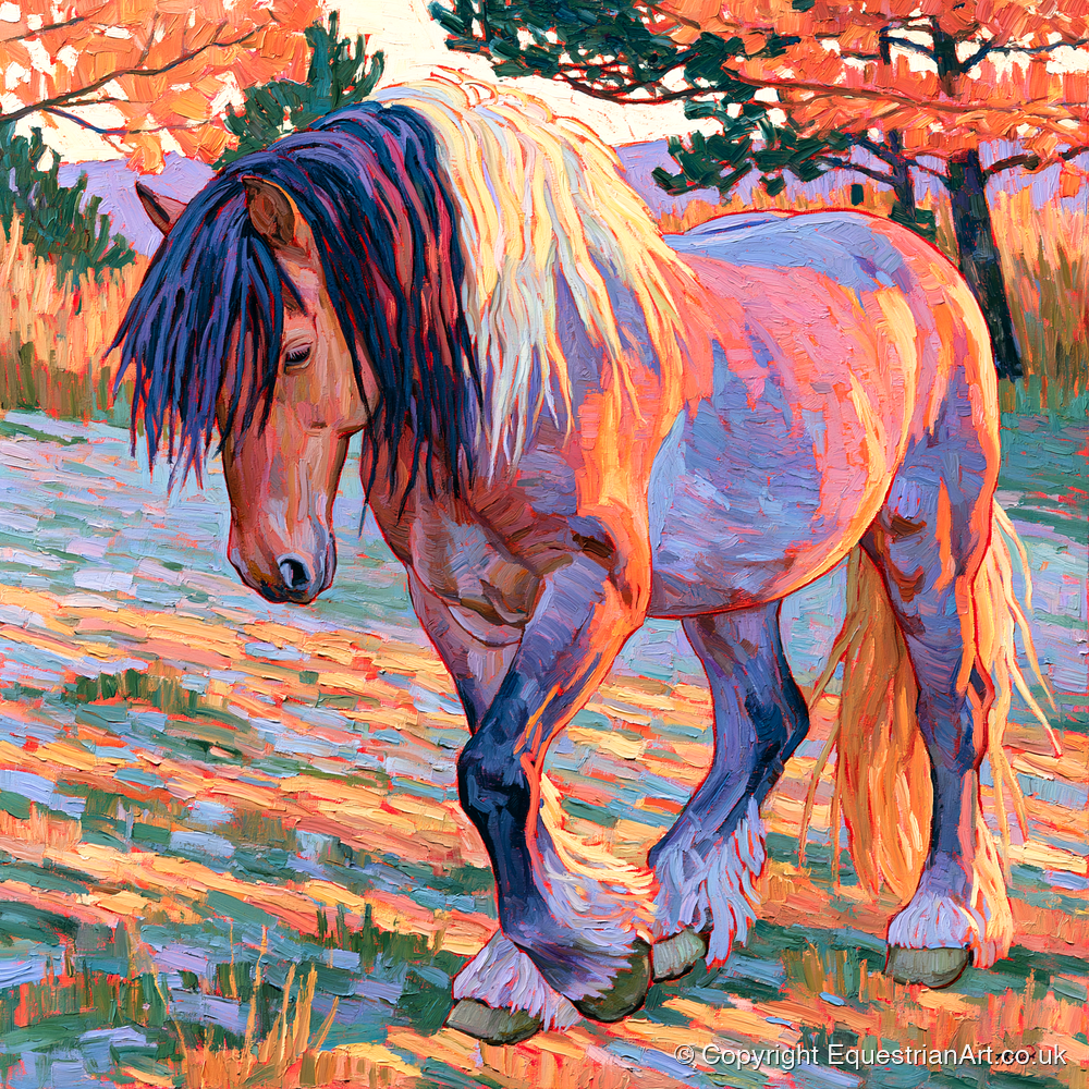 Vibrant Feathered Heavy Horse - horse breed art print and canvas by Celia Harding A.I