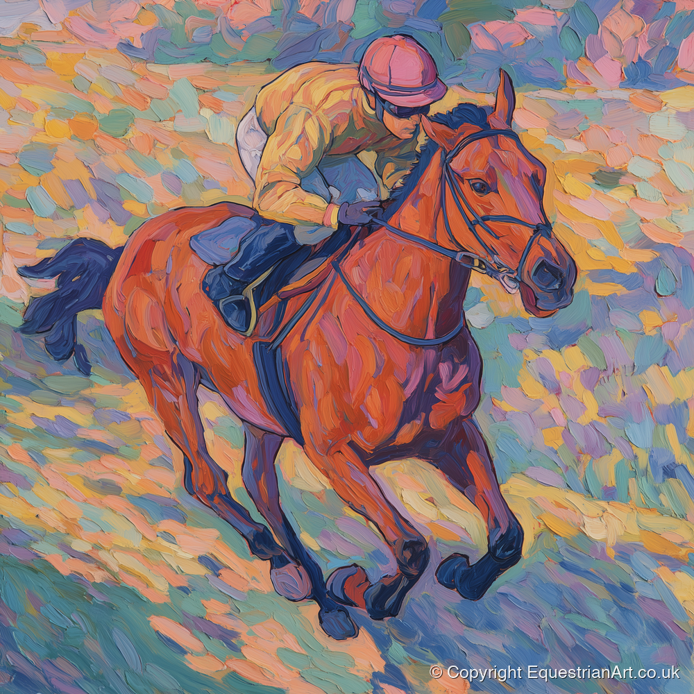 Vibrant Final Furlong - racing horse art print and canvas by Celia Harding A.I