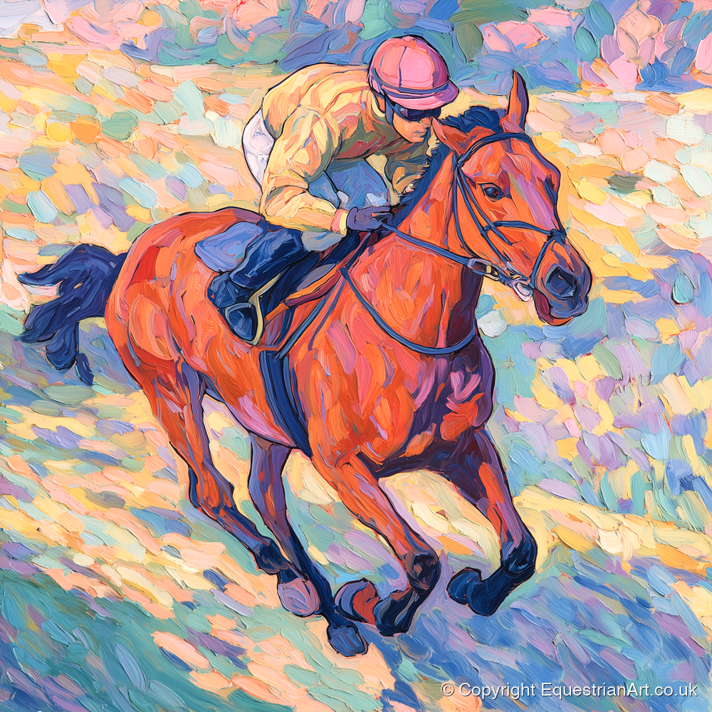 Vibrant Final Furlong - racing horse art print and canvas by Celia Harding A.I