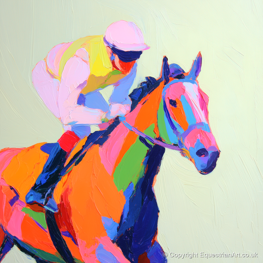 Vibrant Final Furlong - racing horse art print and canvas by Desmond Locke A.I