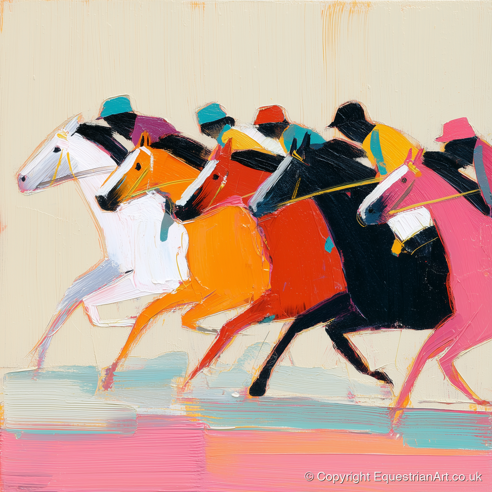 Vibrant Final Furlong - racing horse art print and canvas by Genevieve Moore A.I