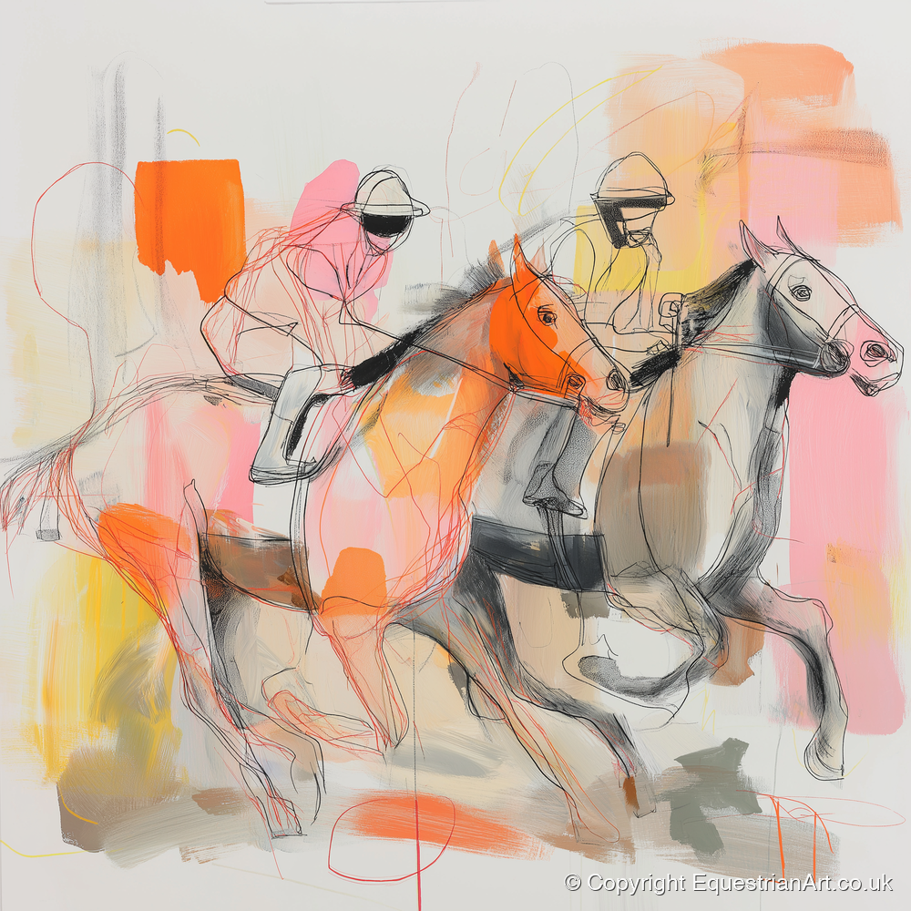 Vibrant Final Furlong - racing horse art print and canvas by Rosemary Haste A.I