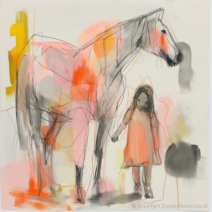 Vibrant First Bond - horse & rider art print and canvas by Rosemary Haste A.I