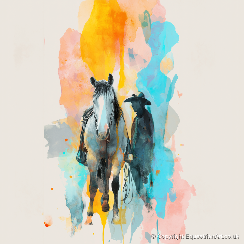 Vibrant Frontier Bond - western horse art print and canvas by Gwendolyn Hurst A.I