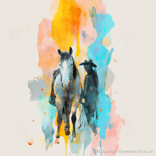 Vibrant Frontier Bond - western horse art print and canvas by Gwendolyn Hurst A.I
