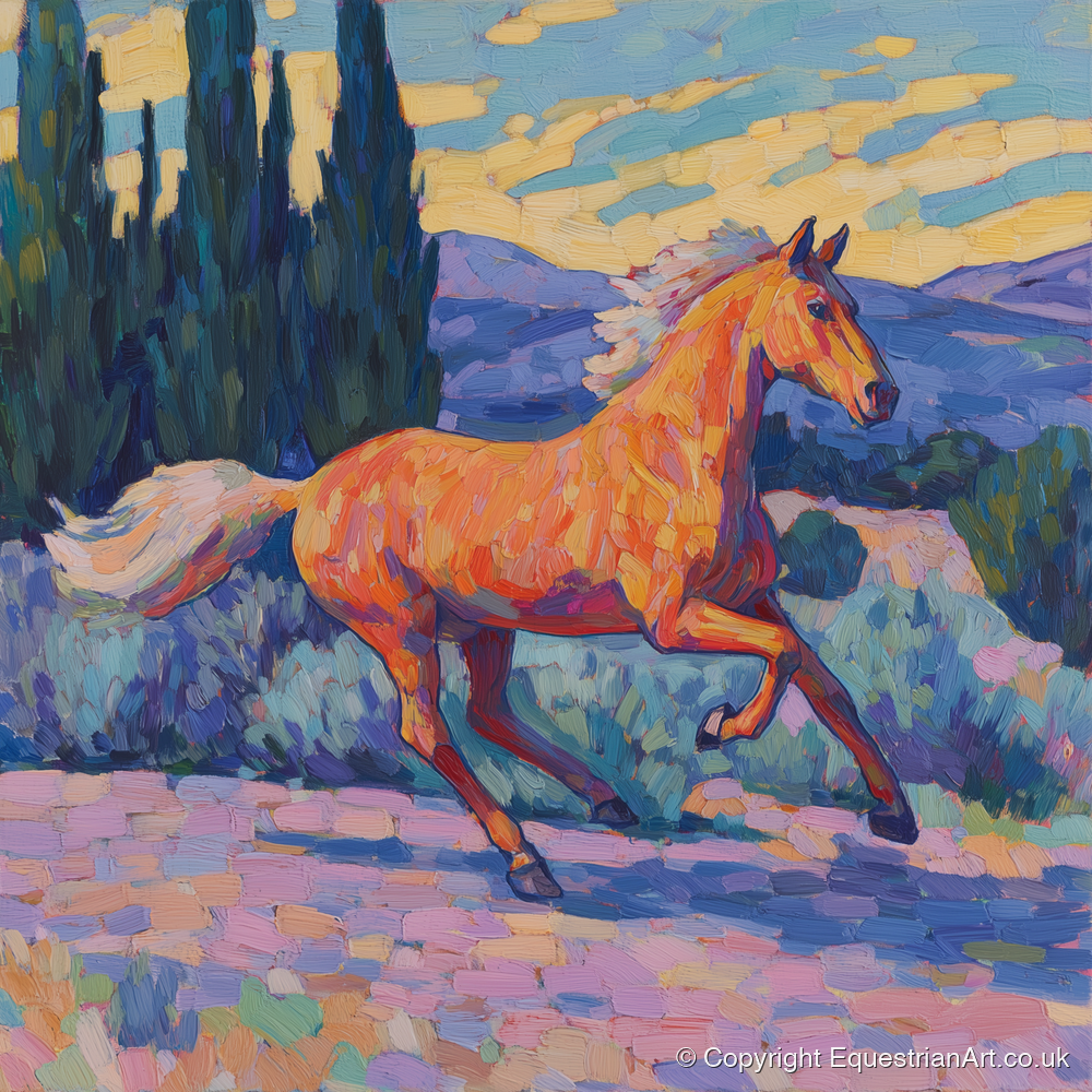 Vibrant Golden Canter - horse breed art print and canvas by Celia Harding A.I
