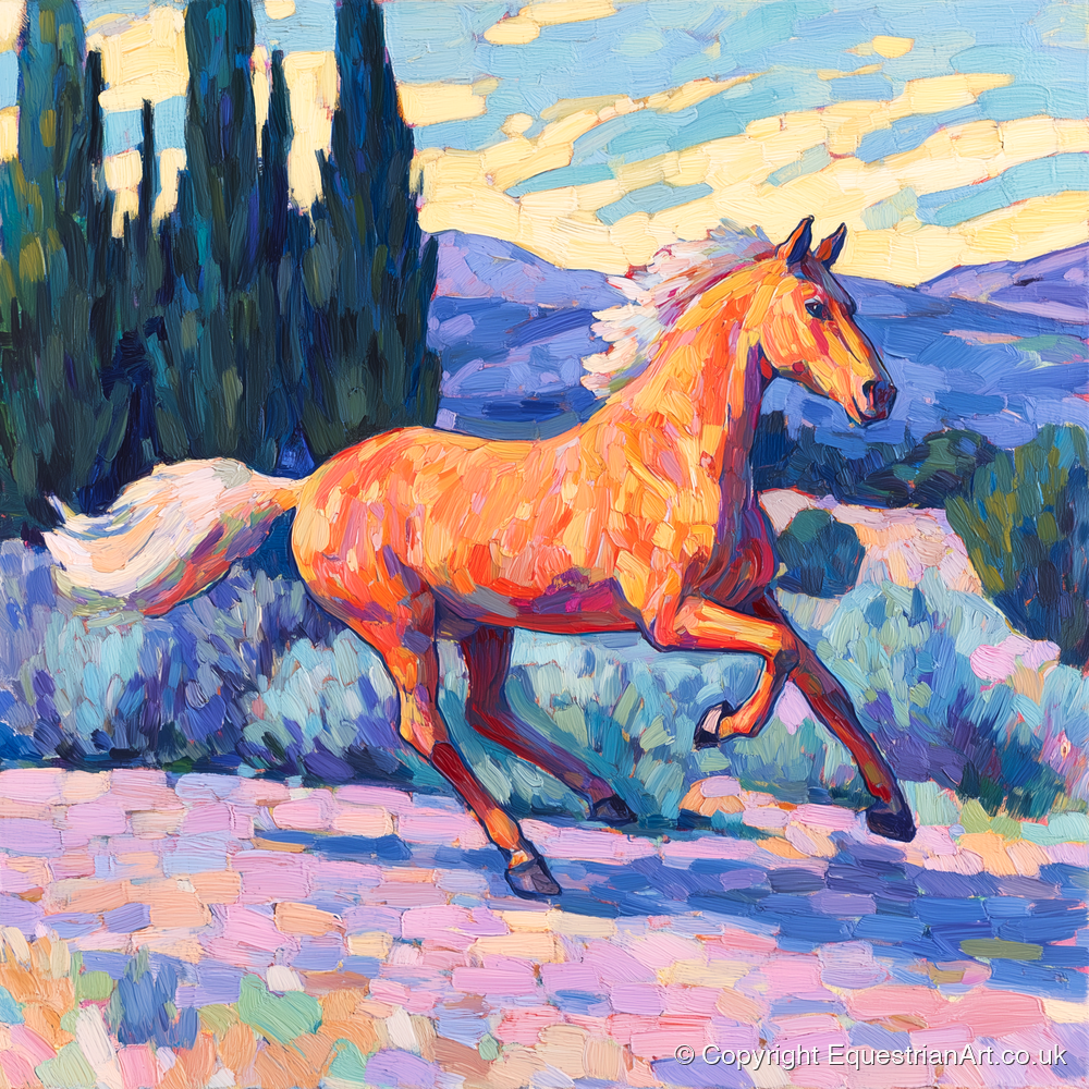 Vibrant Golden Canter - horse breed art print and canvas by Celia Harding A.I