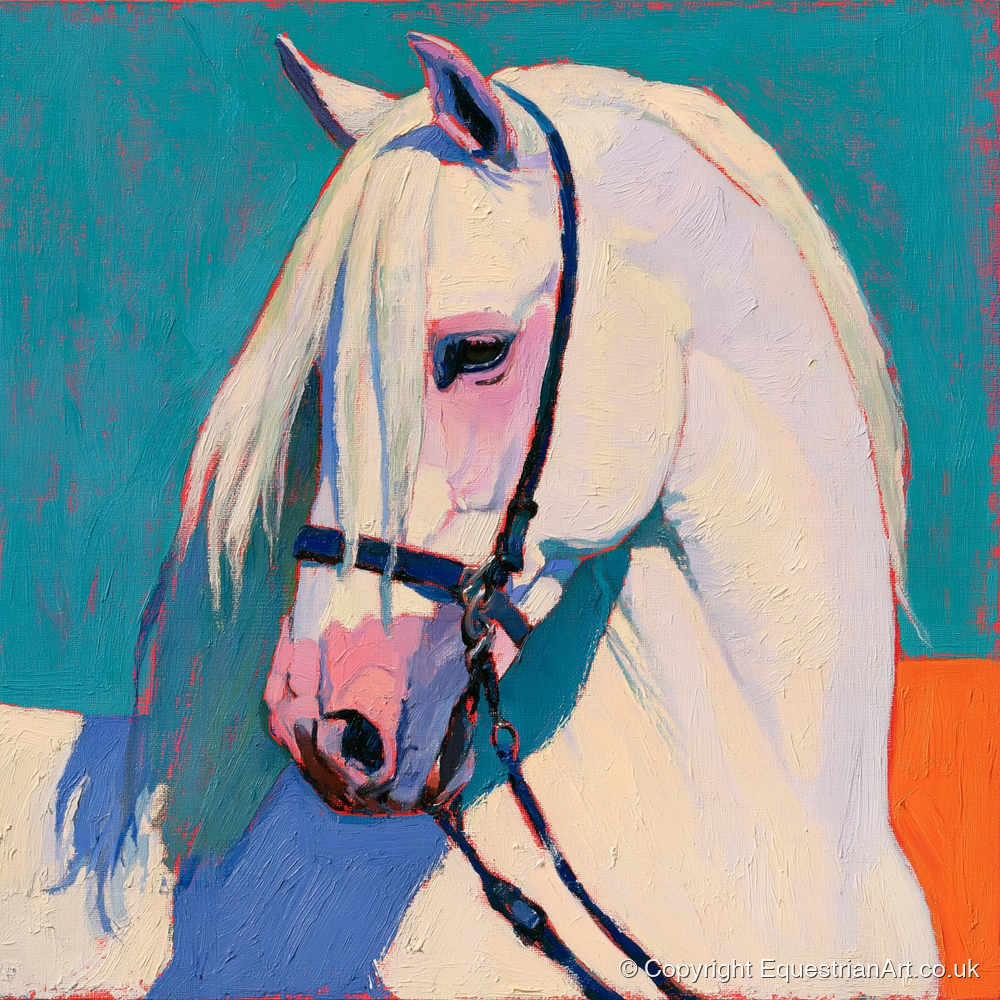 Vibrant Grey Horse on Teal - horse breed art print and canvas by Marshall Davies A.I