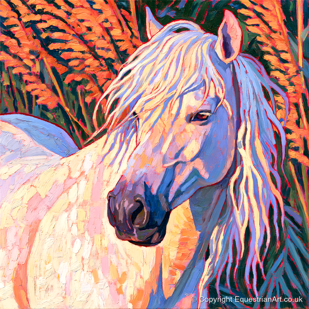 Vibrant Grey Horse Portrait - horse breed art print and canvas by Celia Harding A.I