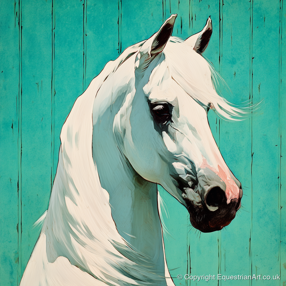 Vibrant Grey on Teal - horse breed art print and canvas by Declan Foley A.I