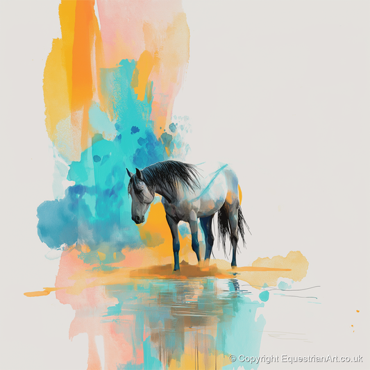 Vibrant Grey Reflection - horse portrait art print and canvas by Gwendolyn Hurst A.I