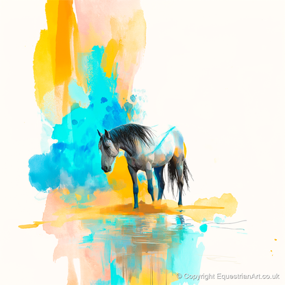 Vibrant Grey Reflection - horse portrait art print and canvas by Gwendolyn Hurst A.I