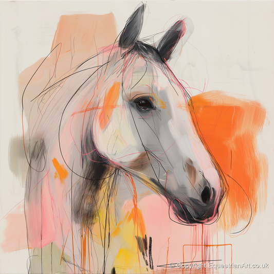 Vibrant Grey Spirit - horse portrait art print and canvas by Rosemary Haste A.I