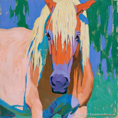 Vibrant Haflinger Horse Portrait - horse breed art print and canvas by Marshall Davies A.I
