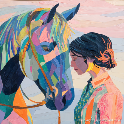 Vibrant Harmony - horse & rider art print and canvas by Sylvia Carmichael A.I