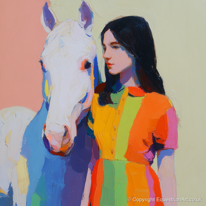 Vibrant Harmony - horse & rider art print and canvas by Desmond Locke A.I