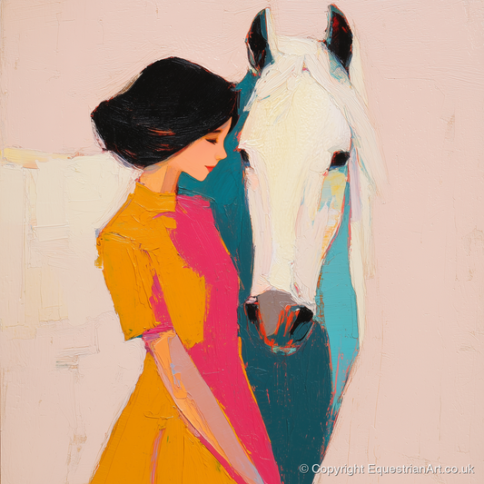 Vibrant Harmony - horse & rider art print and canvas by Genevieve Moore A.I