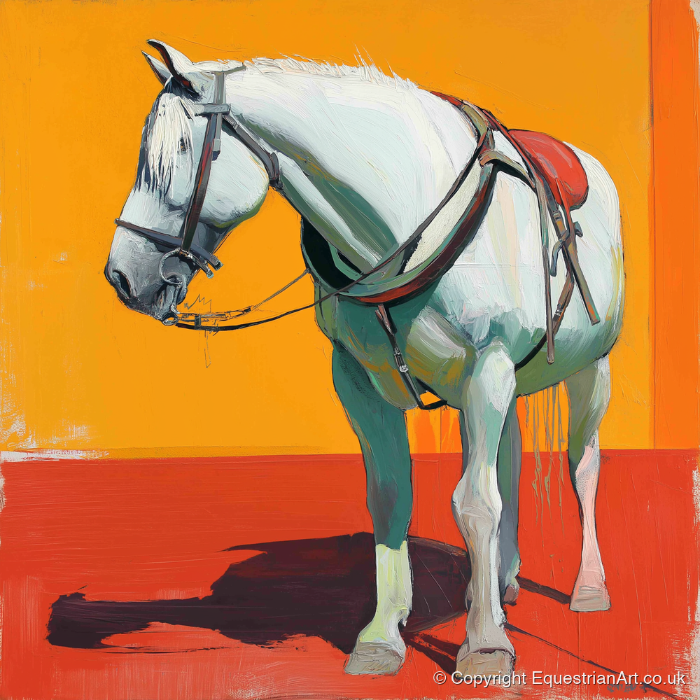 Vibrant Harnessed Grey - working horse art print and canvas by Victor Beaumont A.I