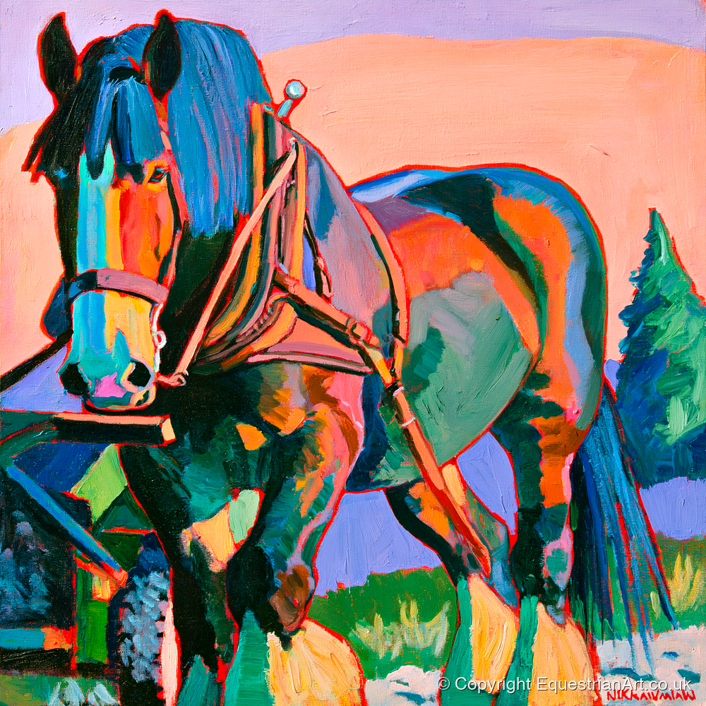 Vibrant Heavy Horse in Harness - horse breed art print and canvas by Gideon Wright A.I
